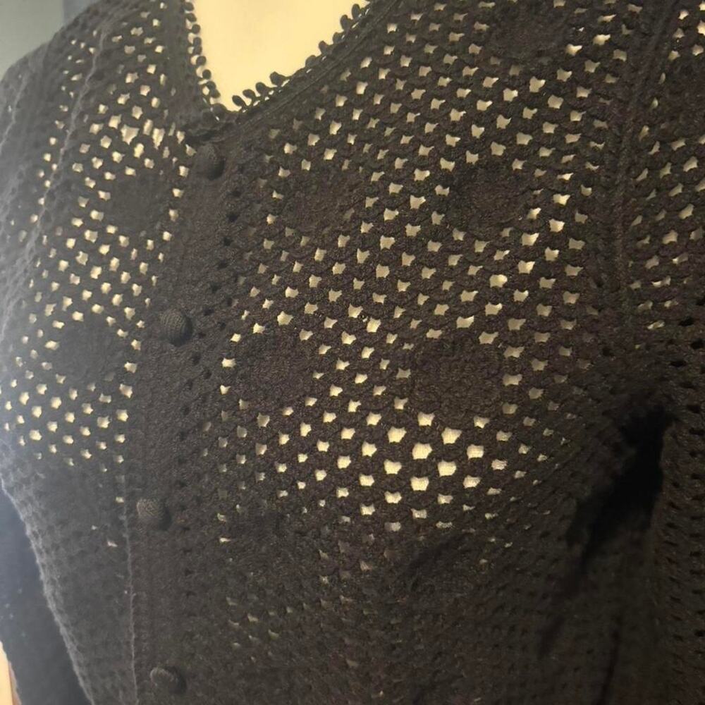 Scoop black crochet cardigan with - Picture 2 of 6